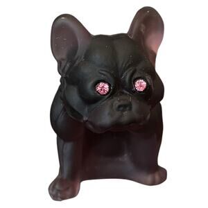 Rosso by Mosser Glass Plum Satin French Bulldog Rhinestone Eyes WG Mold Glows UV